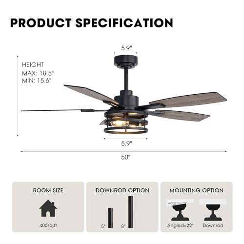 LuminFan - 52 Inch Ceiling Fans with Lights and Remote Control